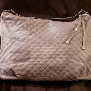 LAMBERTSON TRUEX BEIGE QUILTED NAPA LEATHER LARGE HOBO SATCHEL HANDBAG